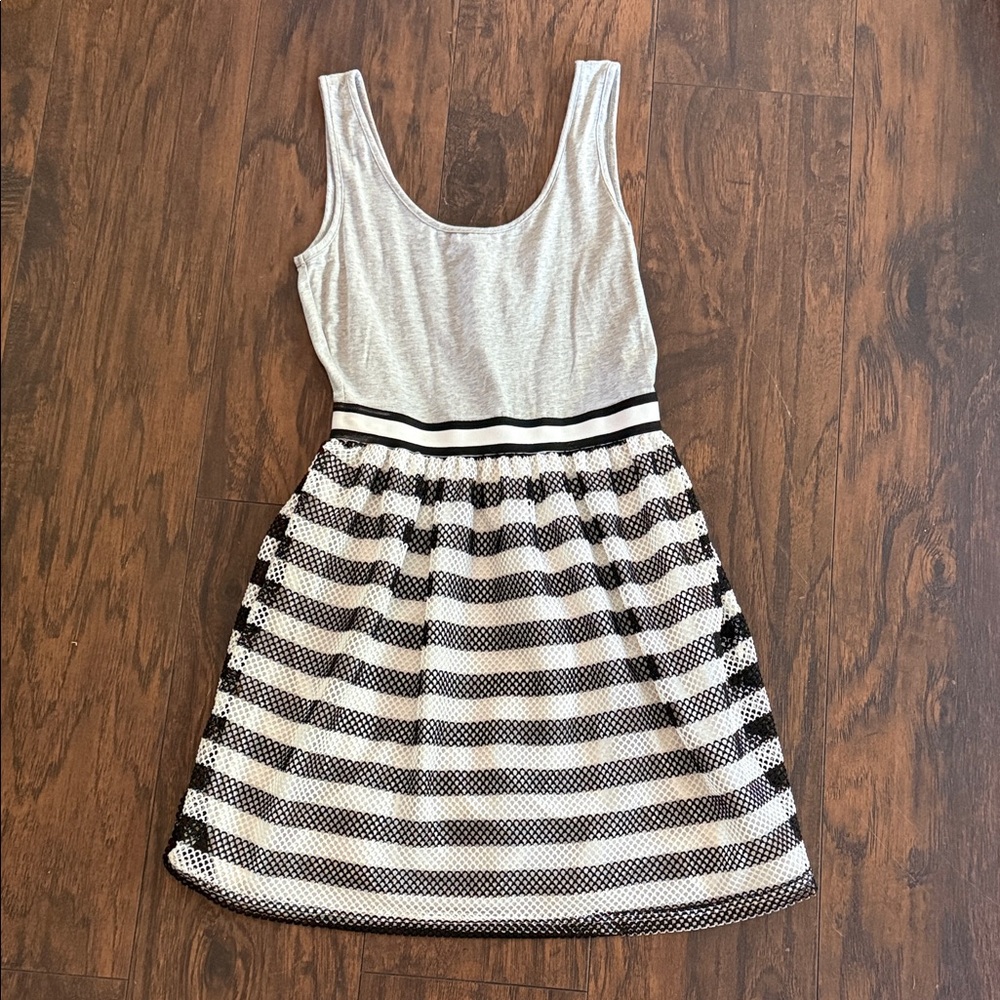 Soprano Gray and Black Striped Midi Dress